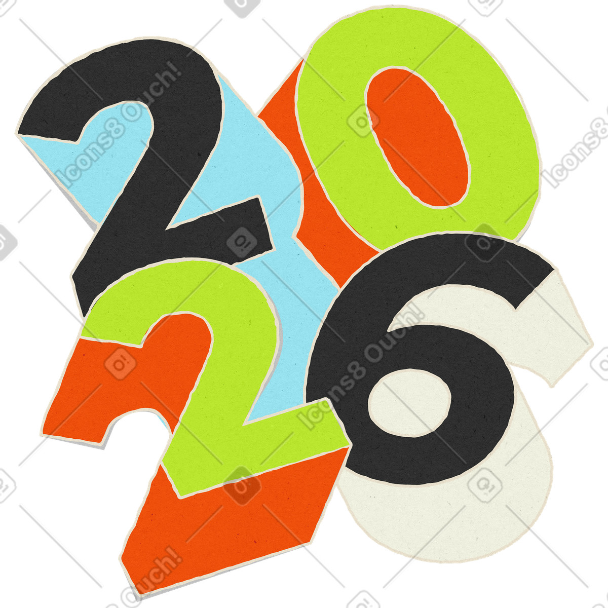 Year 2026 number illustration in Lettering style download in PNG, SVG