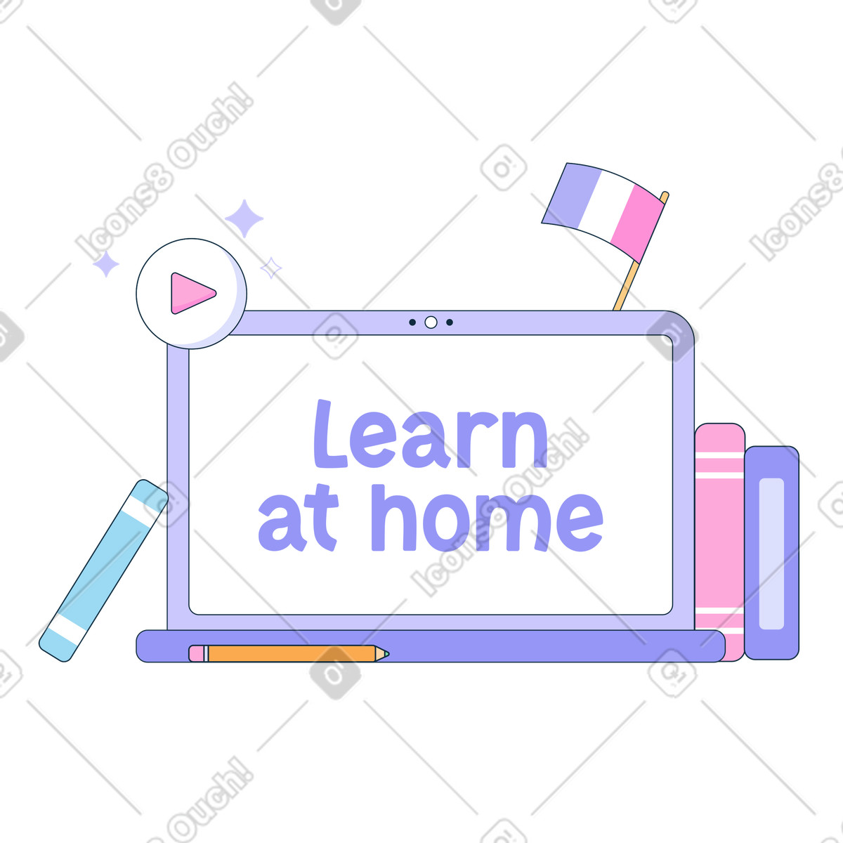 Online-französischunterricht-Illustration im Bubble gum-Stil als Download in PNG, SVG