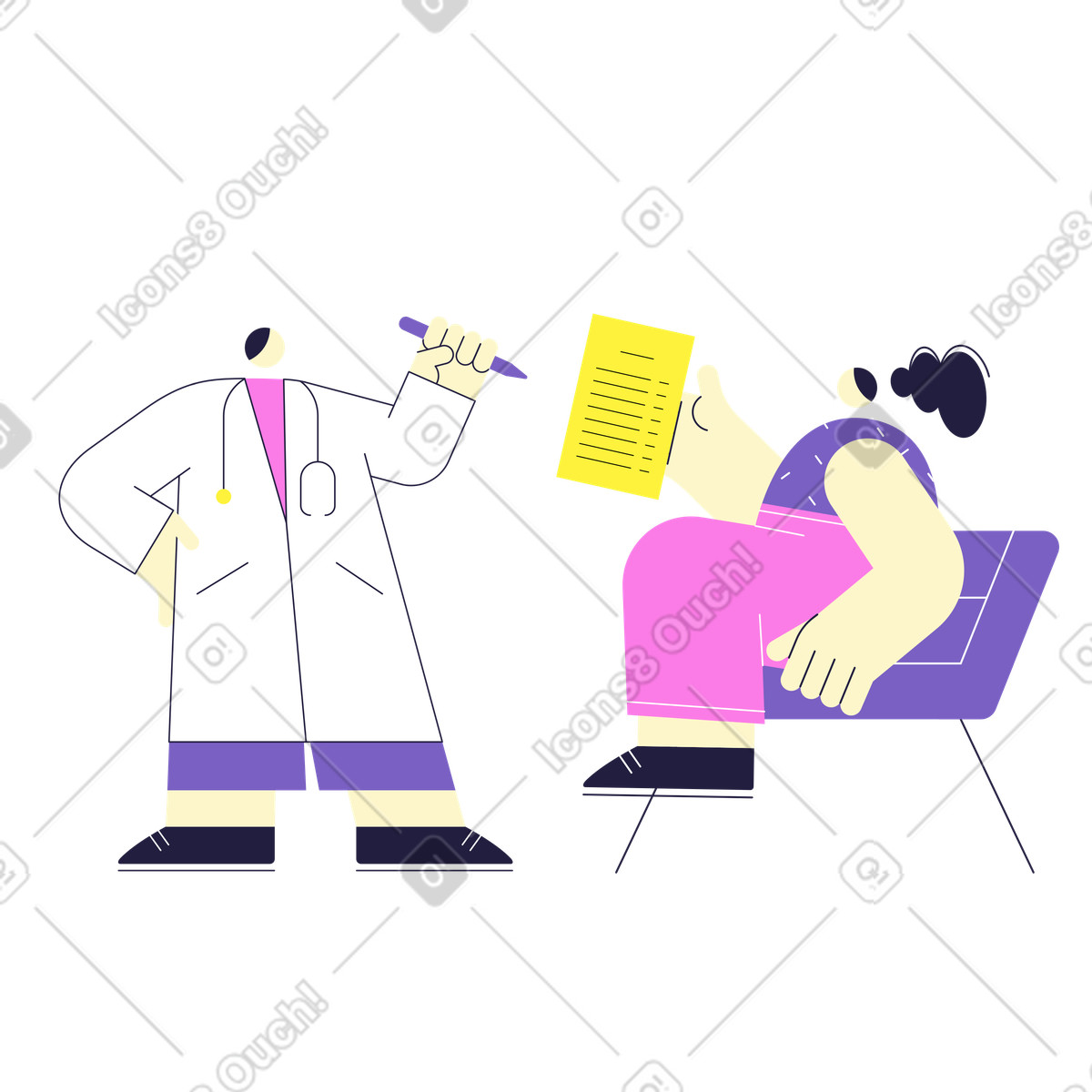 Illustration Le rendez-vous chez médecin dans style Mellow à télécharger aux formats PNG, SVG