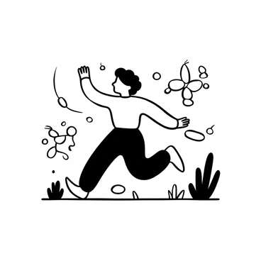 A person depicted in a dynamic pose, running energetically with arms extended and legs in mid-stride. Surrounding the runner are stylized representations of ATP molecules, illustrated as small circles interconnected with lines to signify energy flow. The background features abstract shapes suggesting motion and speed, enhancing the sense of action. The overall composition conveys an energetic atmosphere, emphasizing the connection between movement and energy.