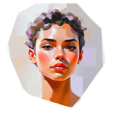 A detailed portrait of a person with distinct facial features emphasized through hatching technique. The person has short curly hair and deep-set eyes that convey a thoughtful expression. Their skin tone is a warm brown, with subtle variations created by the hatching. The hatching lines are carefully arranged to accentuate the shape of their cheekbones and the curve of their jawline. The background is softly blurred to keep the focus on the individual's face, enhancing the intricate details of their features.