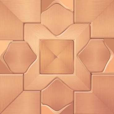 A close-up view of intricate wooden parquet flooring showcases the detailed patterns formed by various wooden pieces. The wood has a rich, warm hue with visible grains and knots that enhance its natural beauty. A subtle shine reflects light across the flooring, highlighting the craftsmanship and meticulous design of the parquet. The arrangement of the wooden pieces creates a visually appealing geometric layout, with angles and curves intersecting harmoniously.
