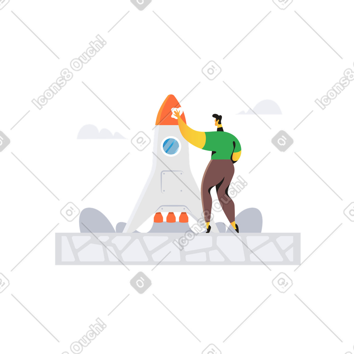 Illustration Préparation de la fusée pour le lancement dans style Jaconda à télécharger aux formats PNG, SVG