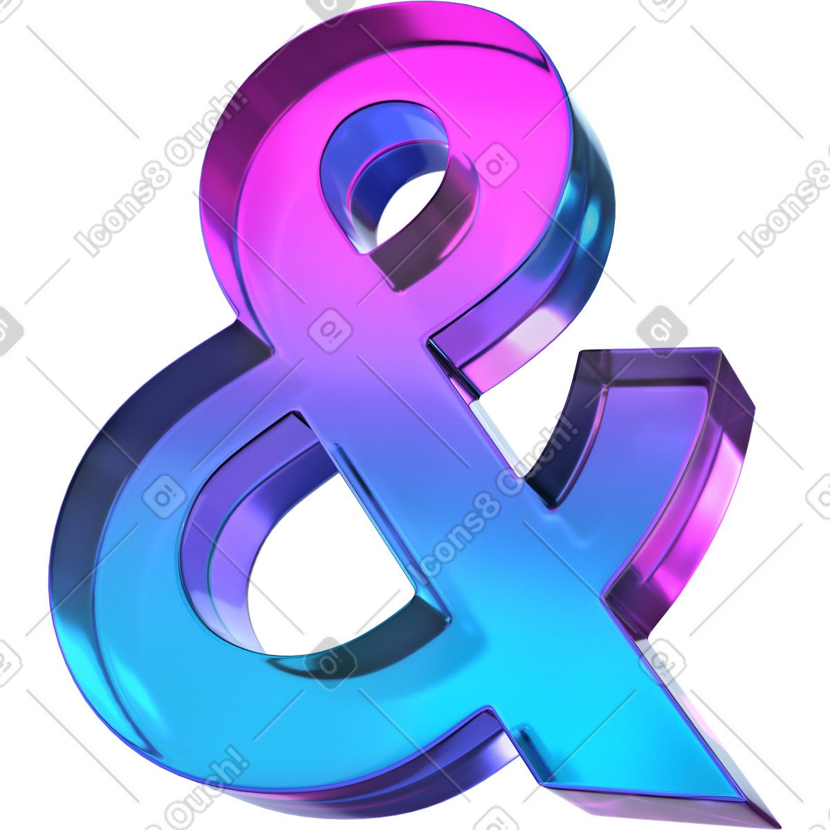 Gradient glass ampersand sign illustration in 3D Glassy style download in PNG, SVG