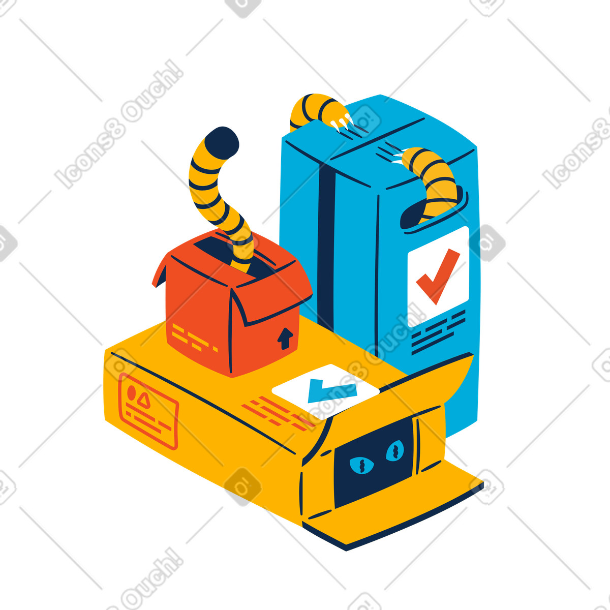 Pacchi con merce ordinata consegnati a destinazione illustrazione in stile Flame scarica in PNG, SVG
