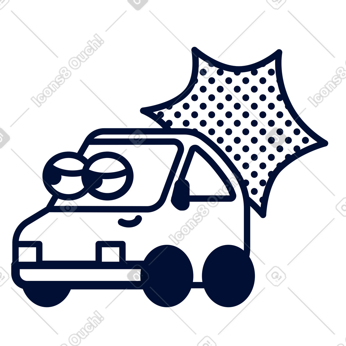 Car with eyes and dotted comic burst-Illustration im Blink-Stil als Download in PNG, SVG