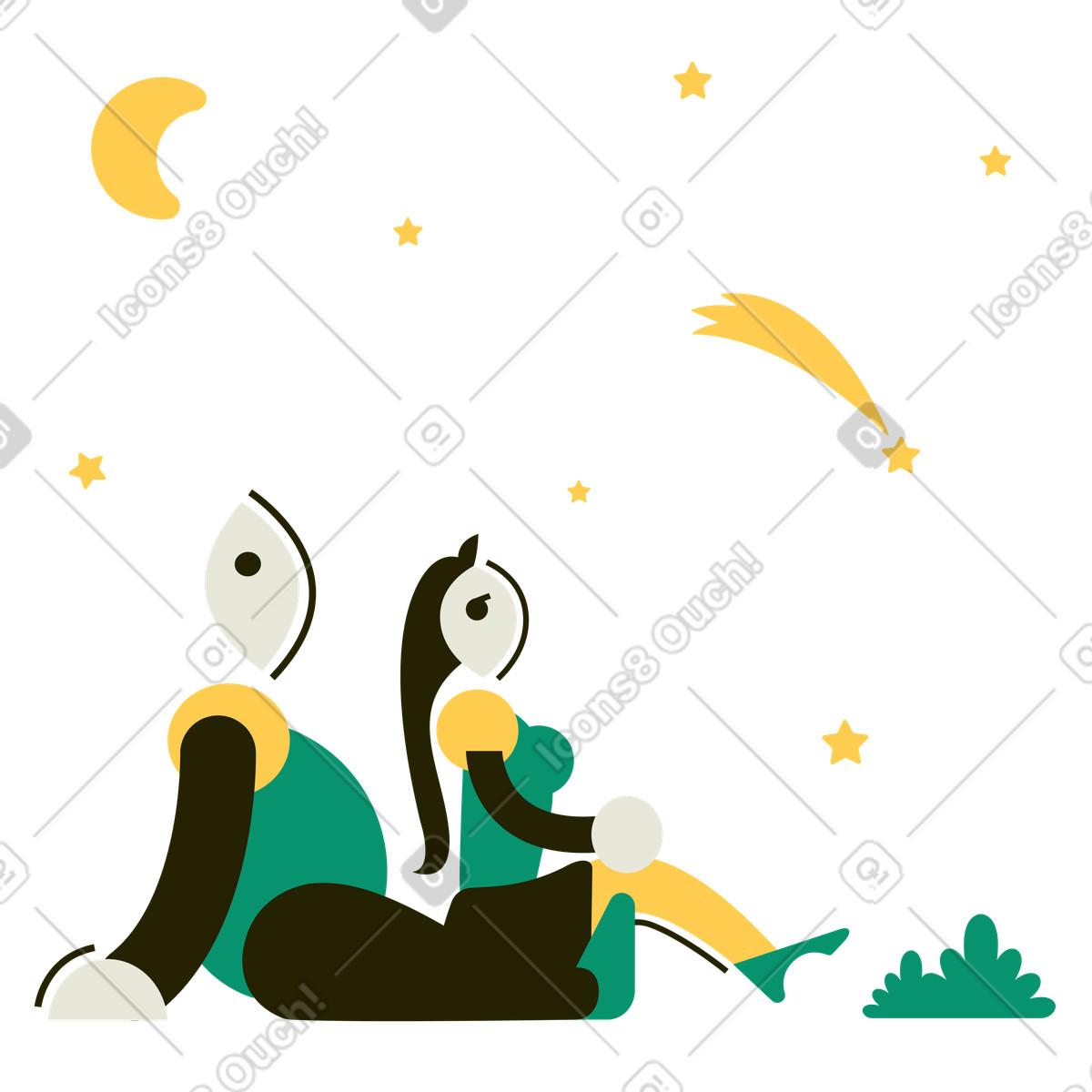 Spot スタイルの カップルで星空観察デート のイラストをPNG、SVG形式でダウンロード