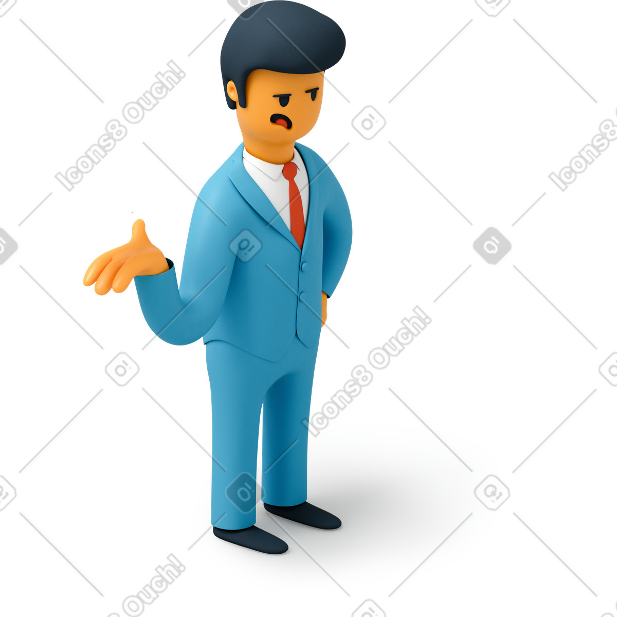Uomo d'affari arrabbiato con la mano alzata illustrazione in stile 3D Flame scarica in PNG, SVG