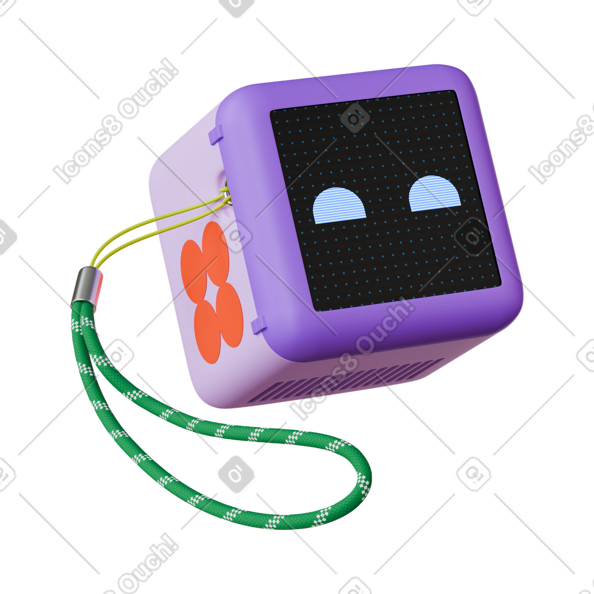 Device cube with digital face display and green wrist strap-Illustration im 3D Stickle-Stil als Download in PNG, SVG