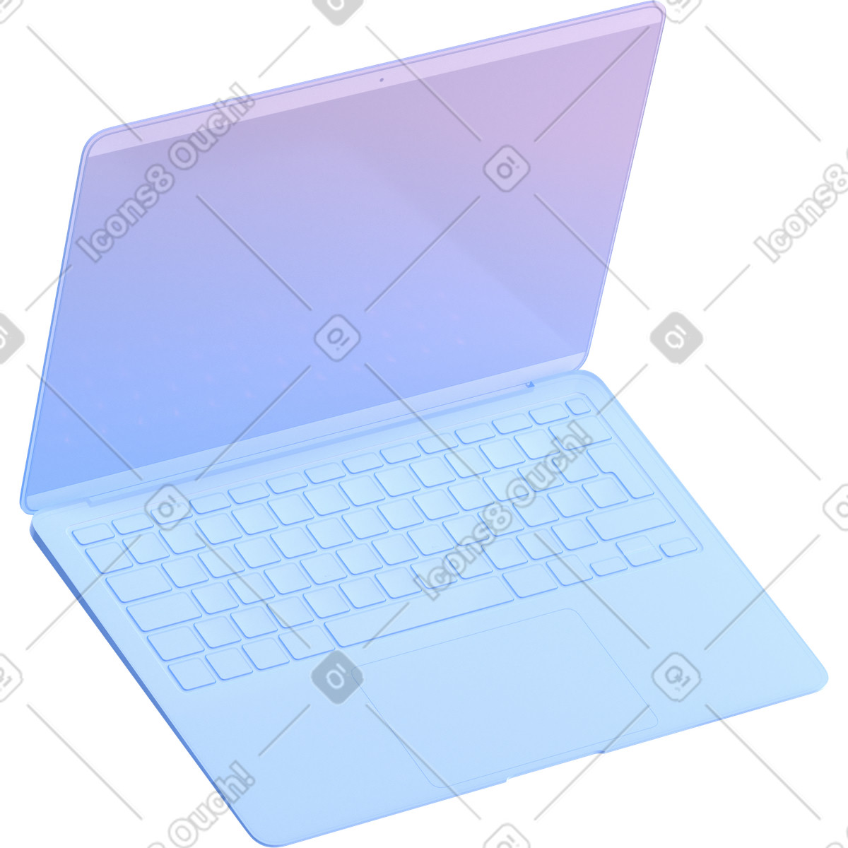 Pastel gradient transparent laptop illustration in 3D Glassy style download in PNG, SVG