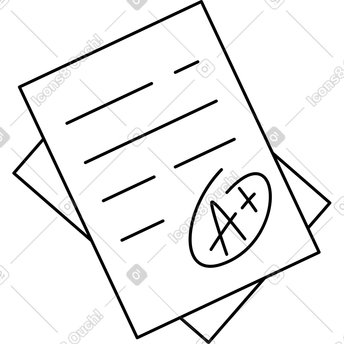 Homework paper stack with graded a plus mark and lines-Illustration im Notion Line Art-Stil als Download in PNG, SVG