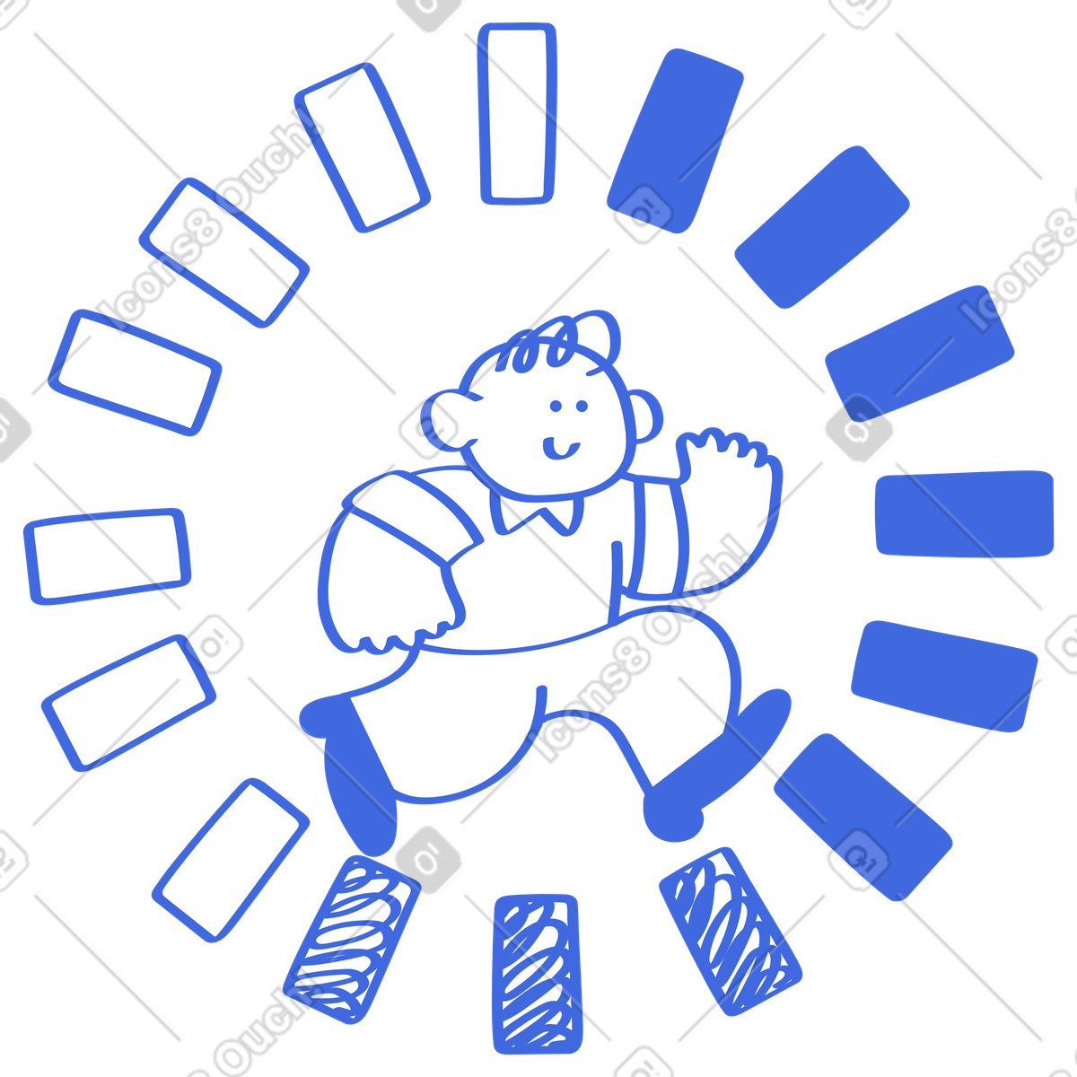 下载 Ballpoint Pen 风格的 Loading progress bar circle with running character indicating waiting time 插画，支持 PNG、SVG 格式