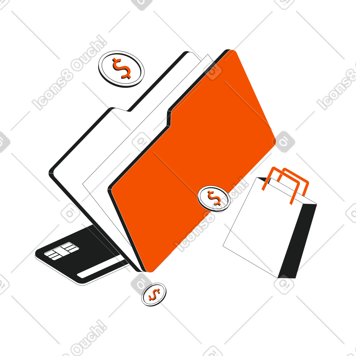 Digital purchase workflow, Secure E-commerce transactions, Online payment processing illustration in Strict style download in PNG, SVG