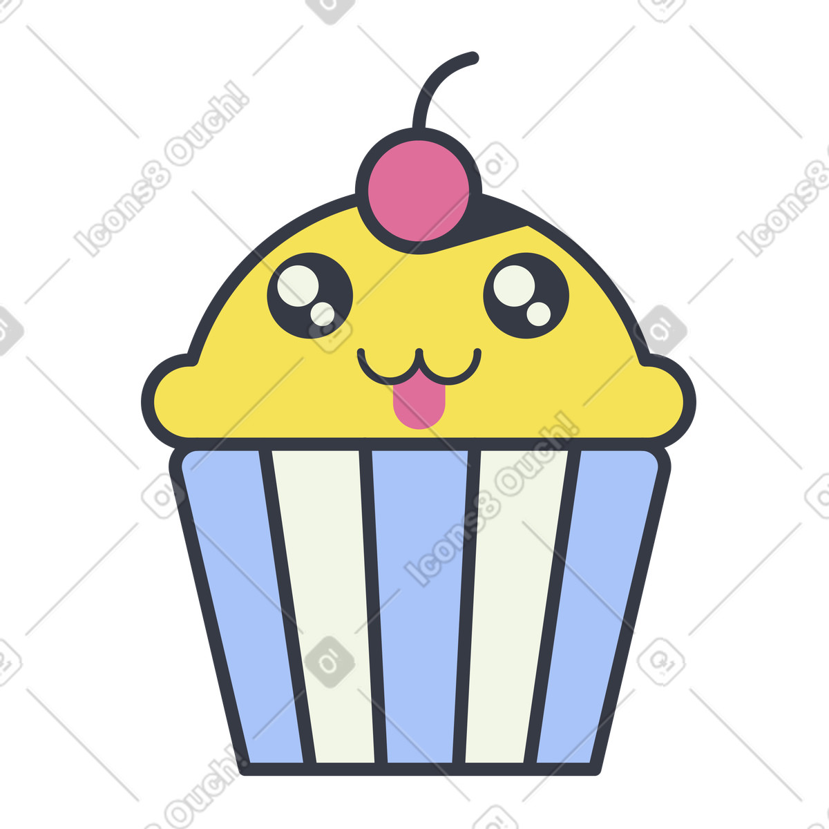 Illustration Playful kawaii cake in striped wrapper, Sweet treats or children's food dans le style Abstract à télécharger aux formats PNG, SVG