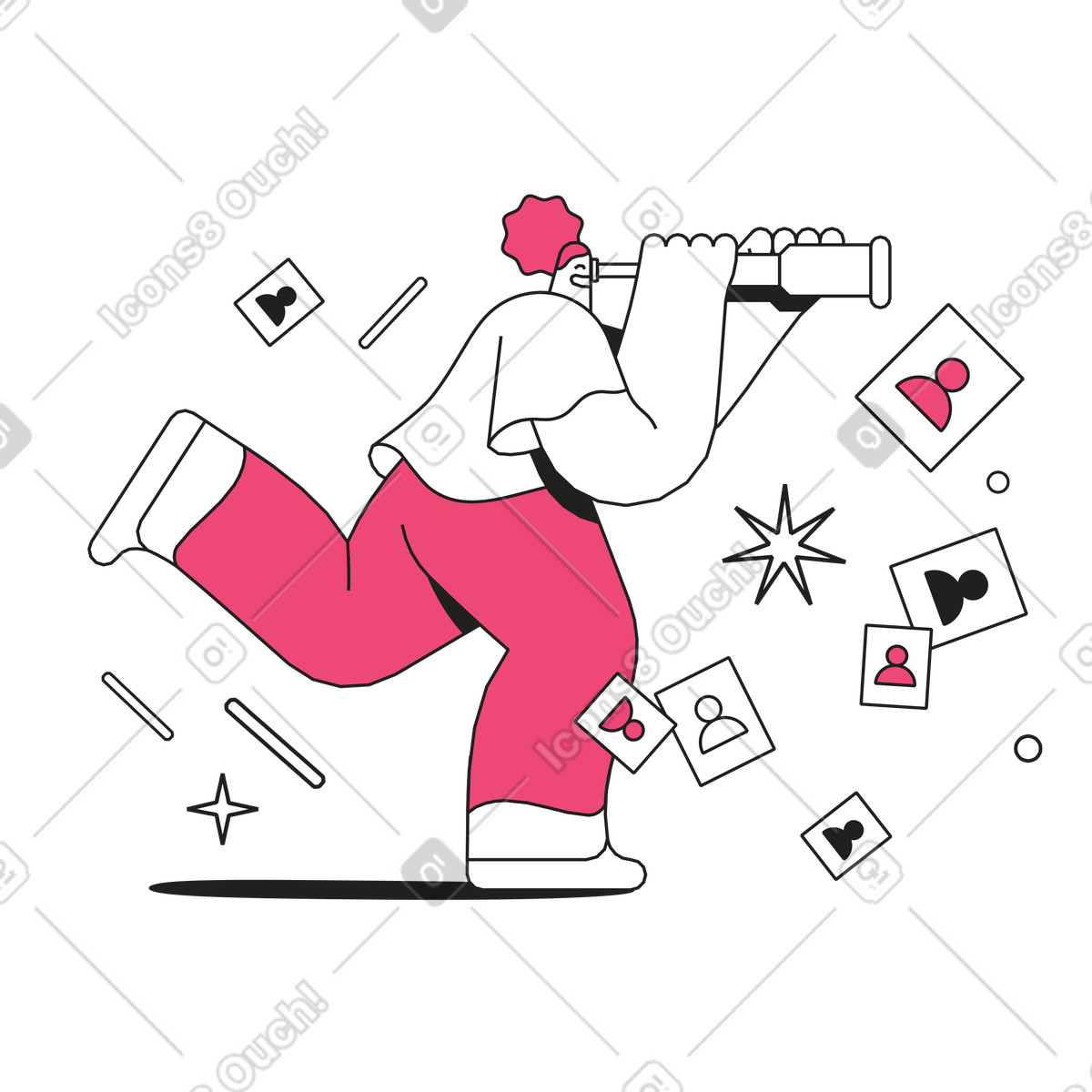 Candidate search with spyglass, human resources and recruitment illustration in Dazzle Line style download in PNG, SVG