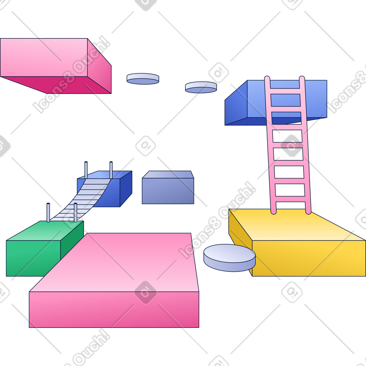 Game platforms, ladder and bridge illustration in Neat style download in PNG, SVG