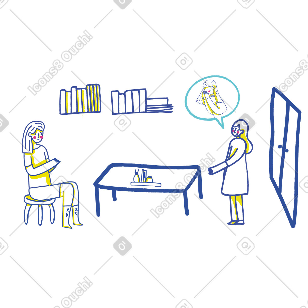 Illustration Une femme assistant à son rendez-vous chez le thérapeute dans style Lime télécharger aux formats PNG, SVG