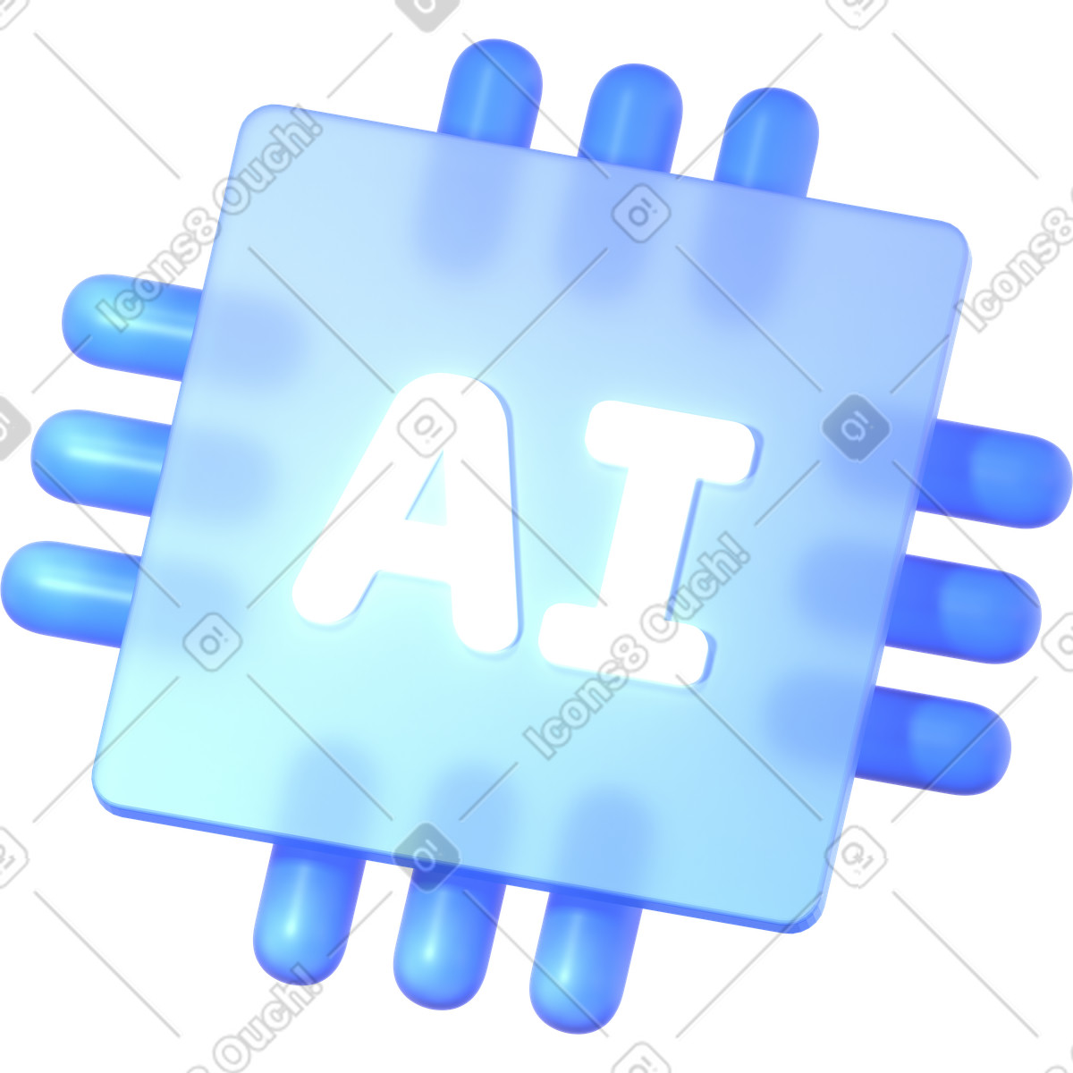 Ai chip icon representing machine learning hardware and data processing-Illustration im 3D Glassy-Stil als Download in PNG, SVG