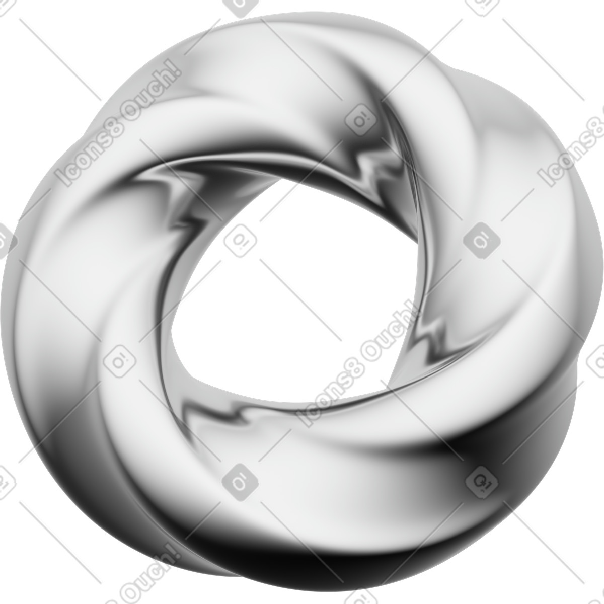 Silver twisted ring, metallic torus knot, abstract chrome circle illustration in 3D Playful style download in PNG, SVG