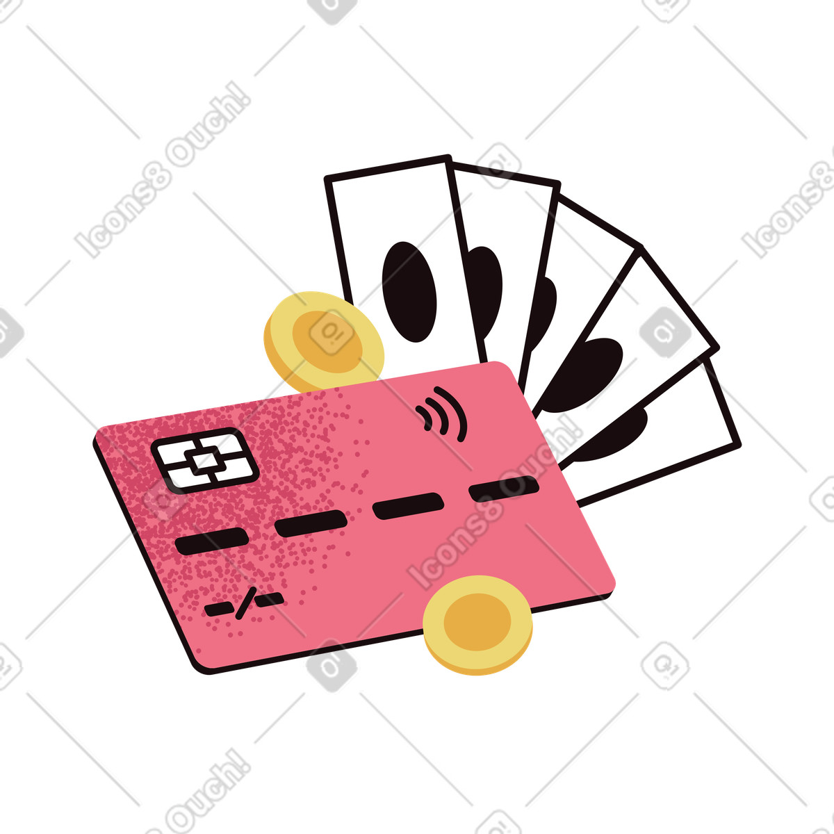 Bank card with payment illustration featuring cash clipart for projects in vector