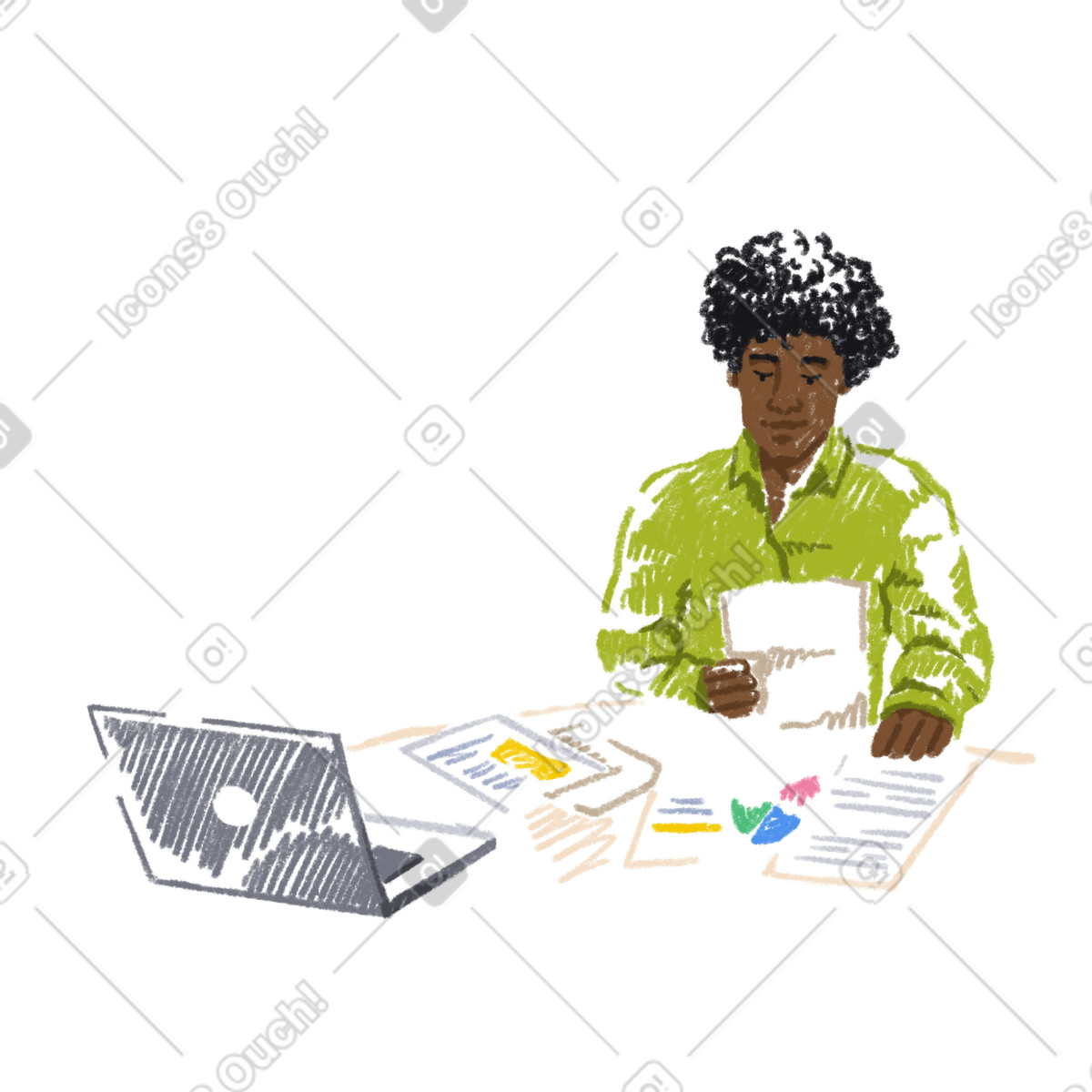 Ilustração de Homem analisando dados negócios em no estilo Sketchbook para baixar em PNG, SVG