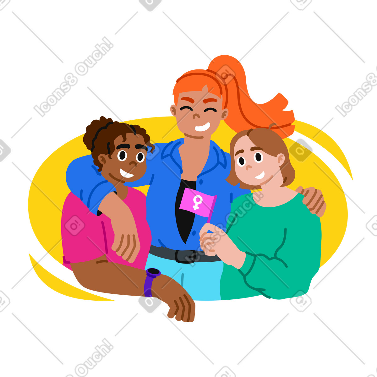 下载 Active 风格的 女性朋友一起庆祝妇女节 插画，支持 PNG、SVG 格式