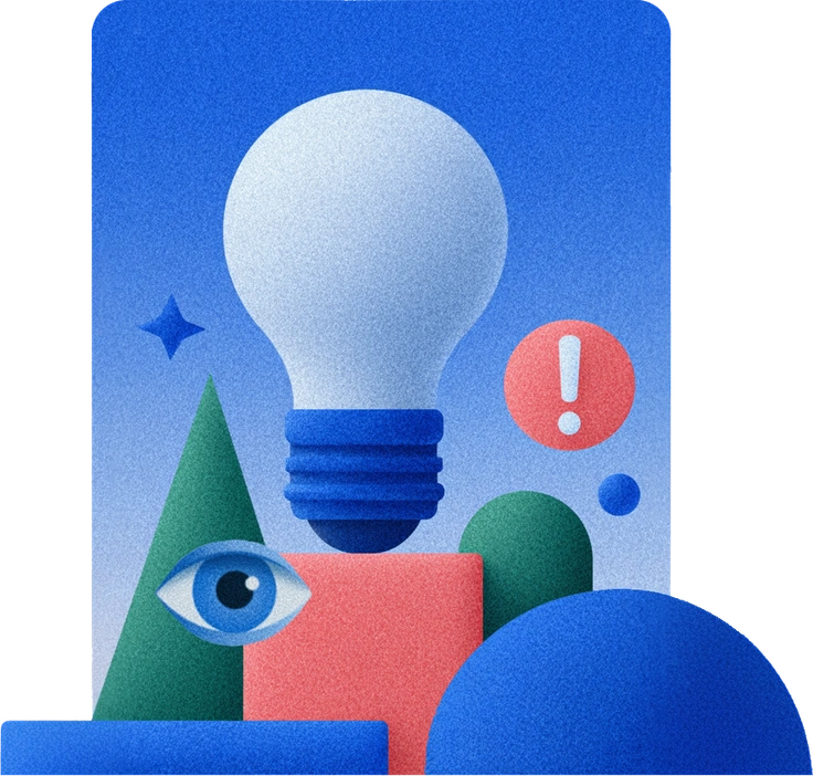 A light bulb surrounded by geometric shapes - Grainy style illustration