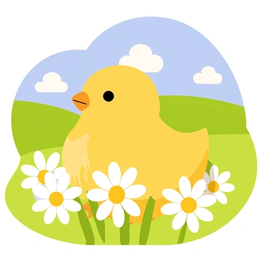 A chick surrounded by blooming daisies in a picturesque meadow