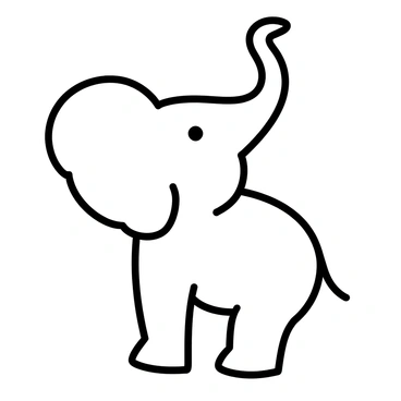 An elephant with a raised trunk, outlined using one line