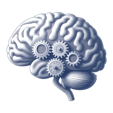 A mechanical brain with gears and cogs turning inside