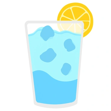 A close-up of a clear glass filled with water, featuring several transparent ice cubes floating inside. A bright yellow slice of lemon rests on the rim of the glass, adding a vibrant splash of color. The surface of the water reflects light, creating a sparkling effect. The glass sits on a smooth, neutral-colored surface that enhances the clarity of the water and the ice.