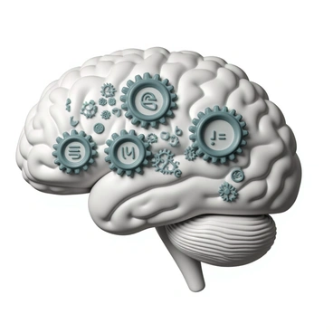 An intricate illustration of the left brain filled with gears and numbers