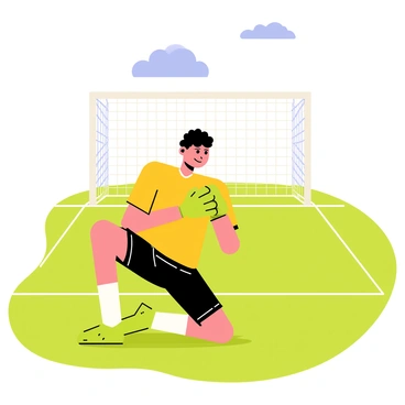 A soccer goalie adjusting their gloves before a game, with the goal and field set in the background.