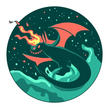 A Balrog floating through a cosmic galaxy filled with swirling stars and nebulae