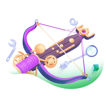 A steampunk-inspired crossbow with gears and brass embellishments.