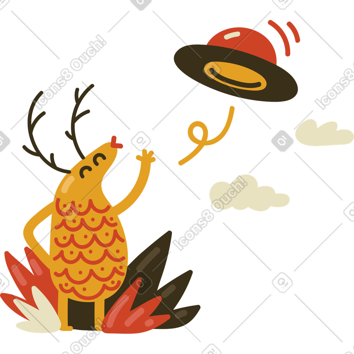 Illustration Waving goodbye to departing UFO, Come back later or see you soon concept dans le style Arabica à télécharger aux formats PNG, SVG
