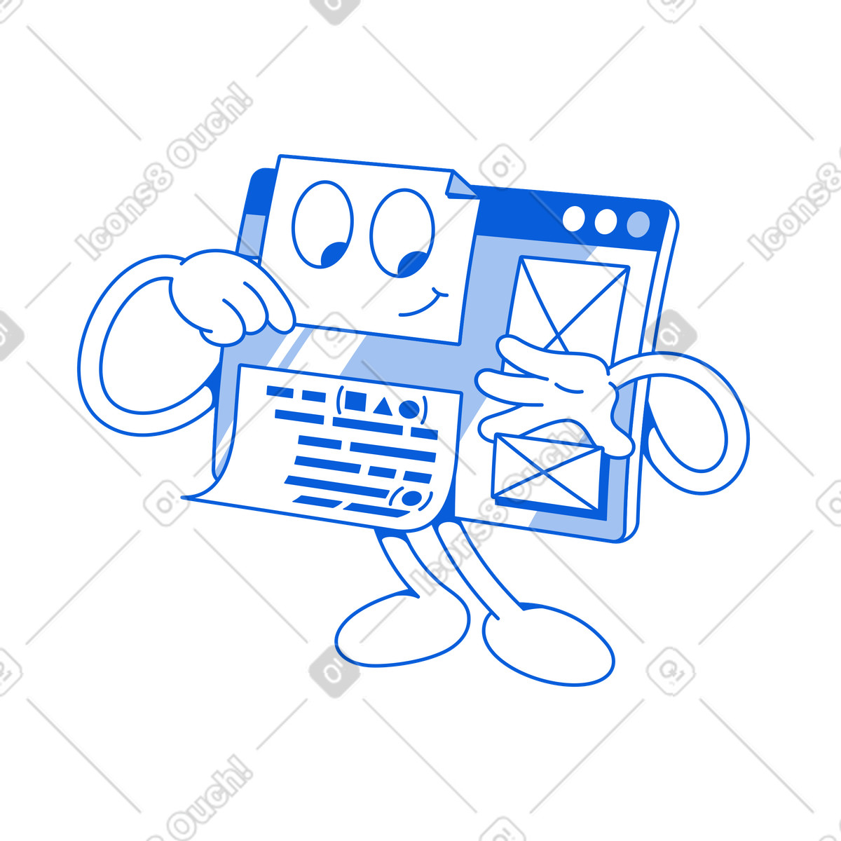 Blauer browser erstellt website-design-Illustration im Handy Line-Stil als Download in PNG, SVG