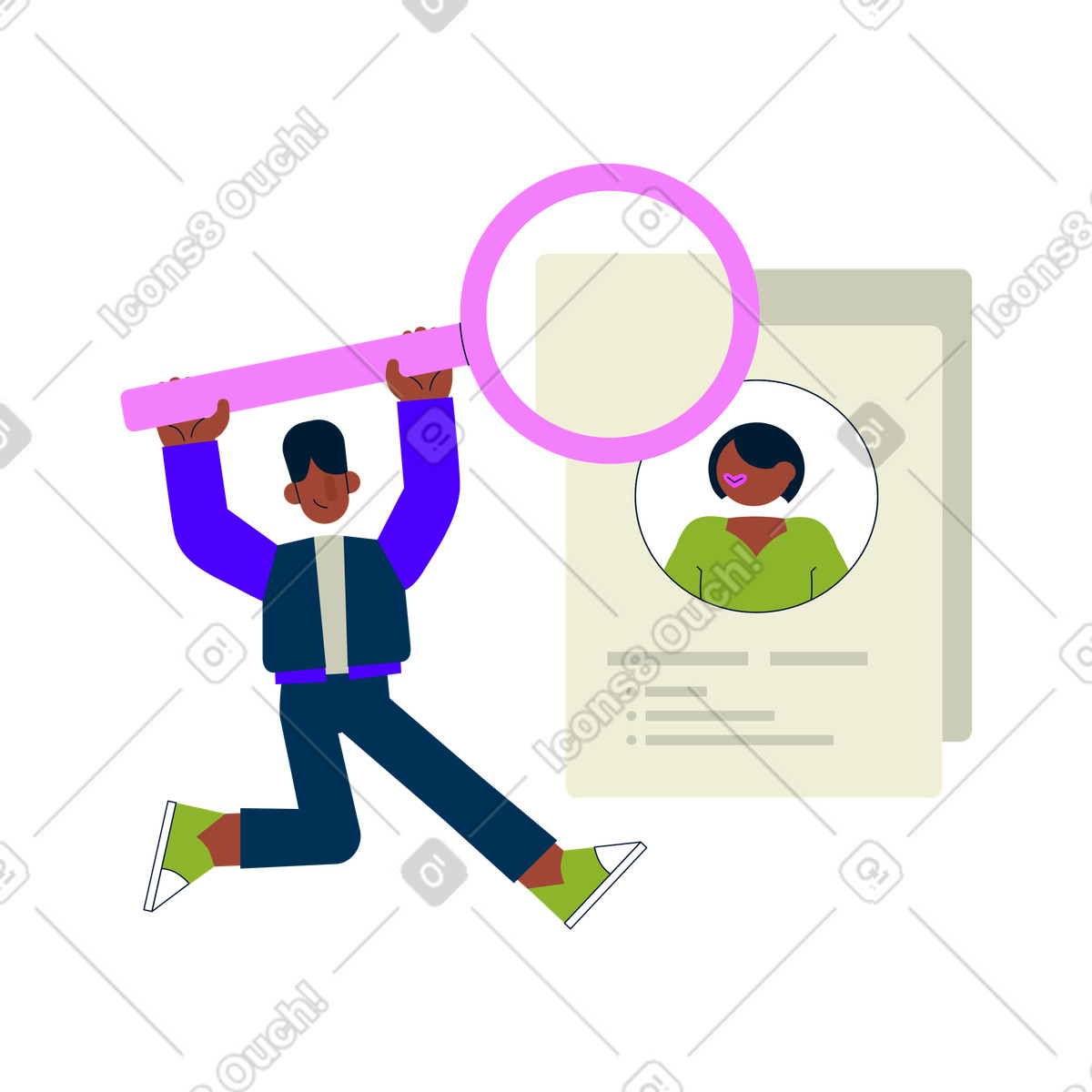 Cubes スタイルの 男性リクルーターが欠員の候補者を探しています のイラストをPNG、SVG形式でダウンロード