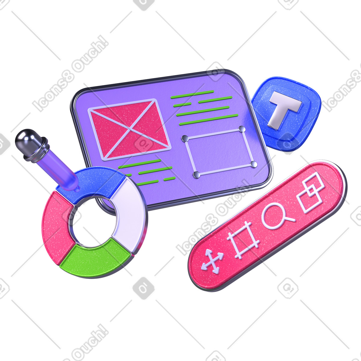 Website creation with designing tools illustration in 3D Boost style download in PNG, SVG