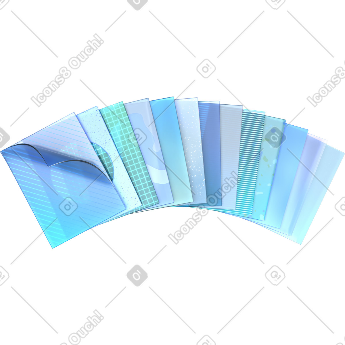 Monochrome cards with different patterns illustration in 3D Glassy style download in PNG, SVG