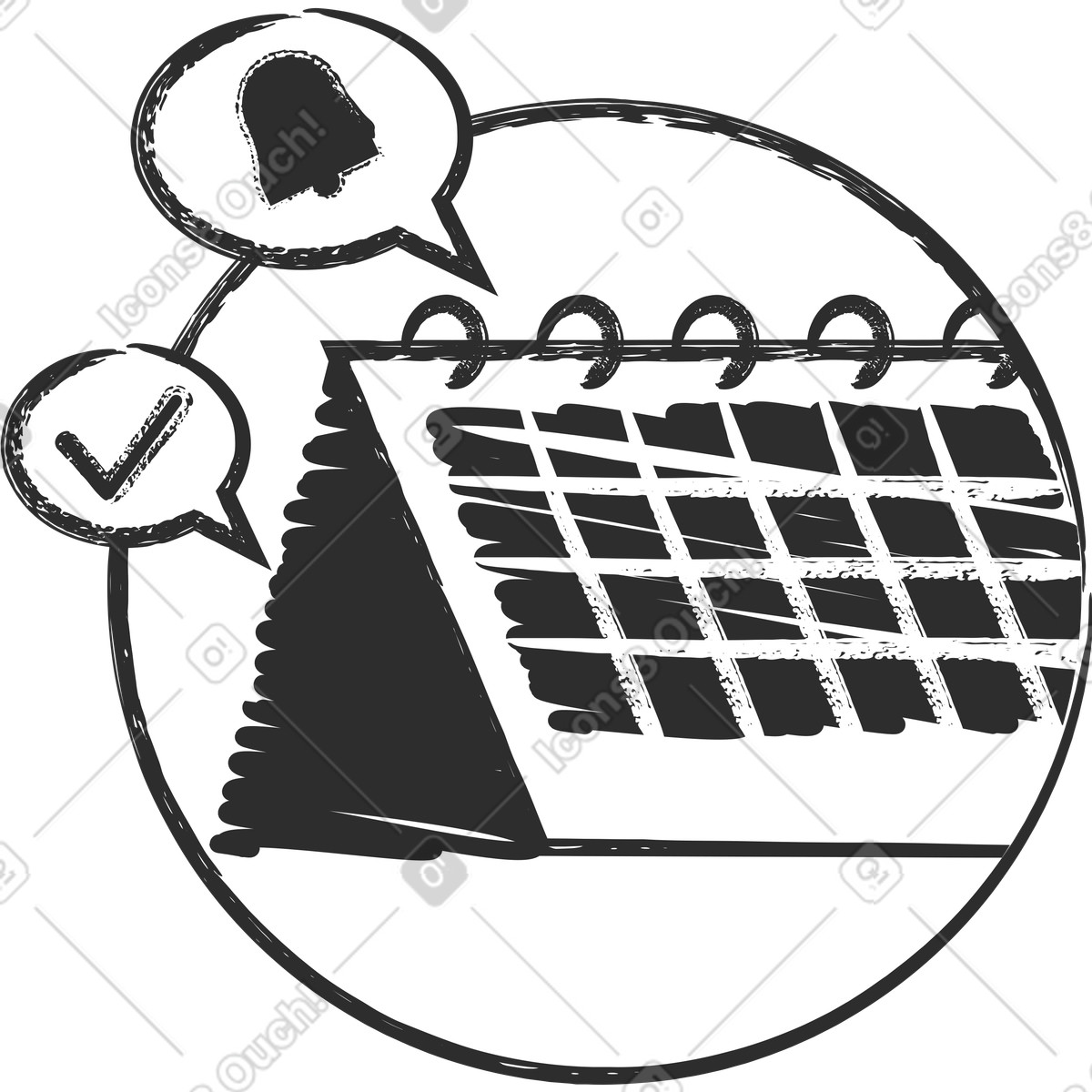Ilustração de Ícone calendário e notificações em no estilo Graphite para baixar em PNG, SVG