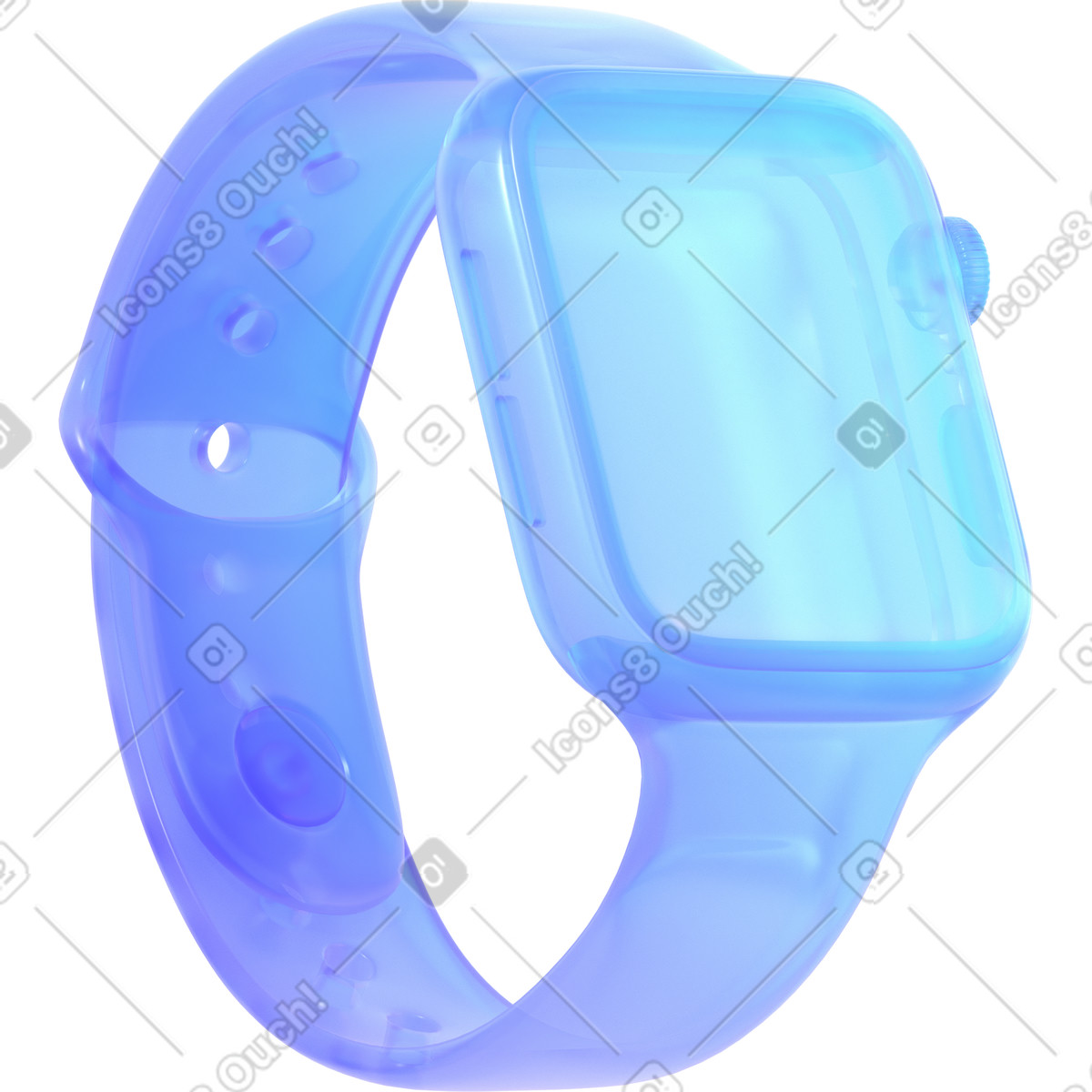 Illustration animée Montre intelligente en verre bleu dans le style 3D Glassy à télécharger aux formats GIF, Lottie (JSON), AE
