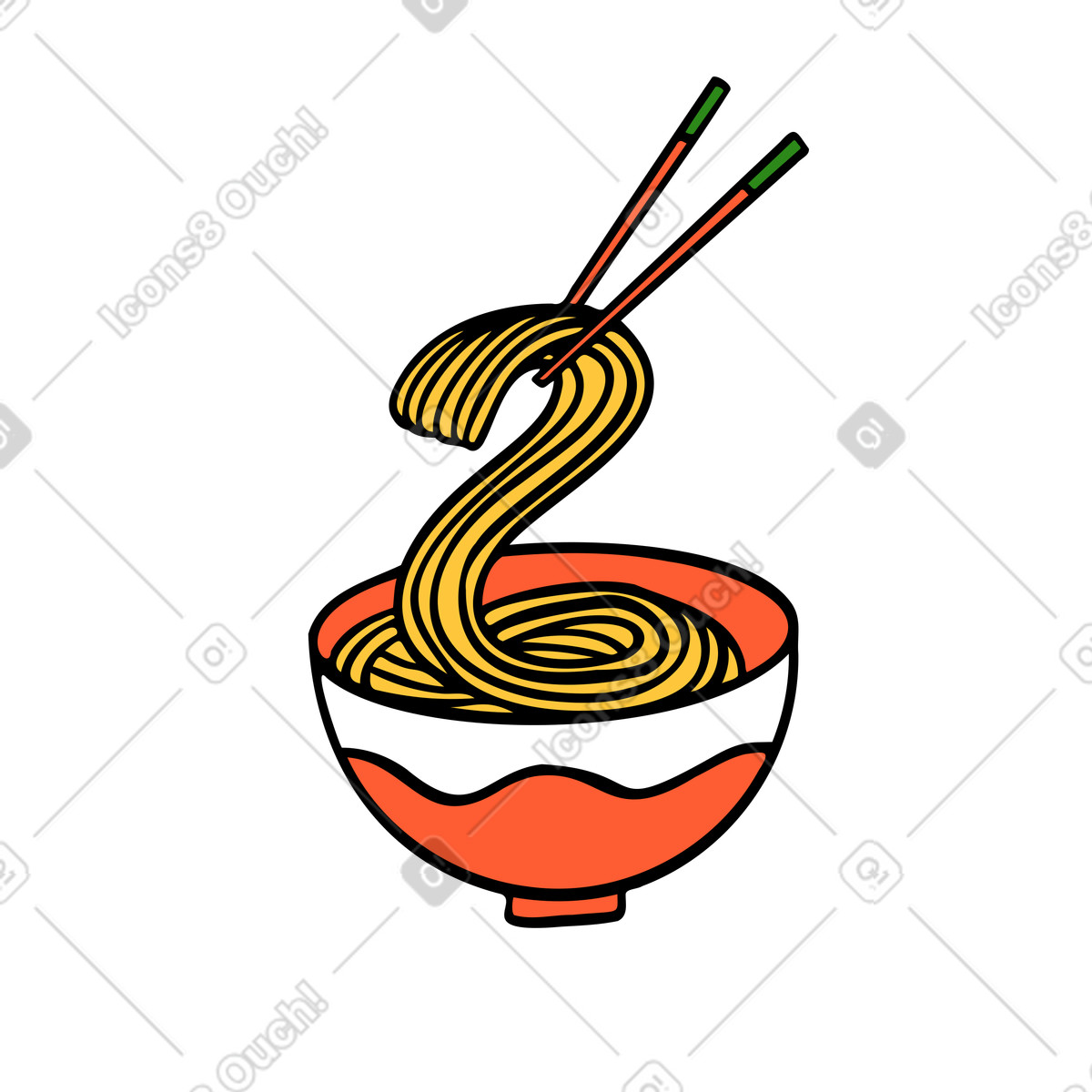 Bowl of noodles with chopsticks illustration in Comic style download in PNG, SVG