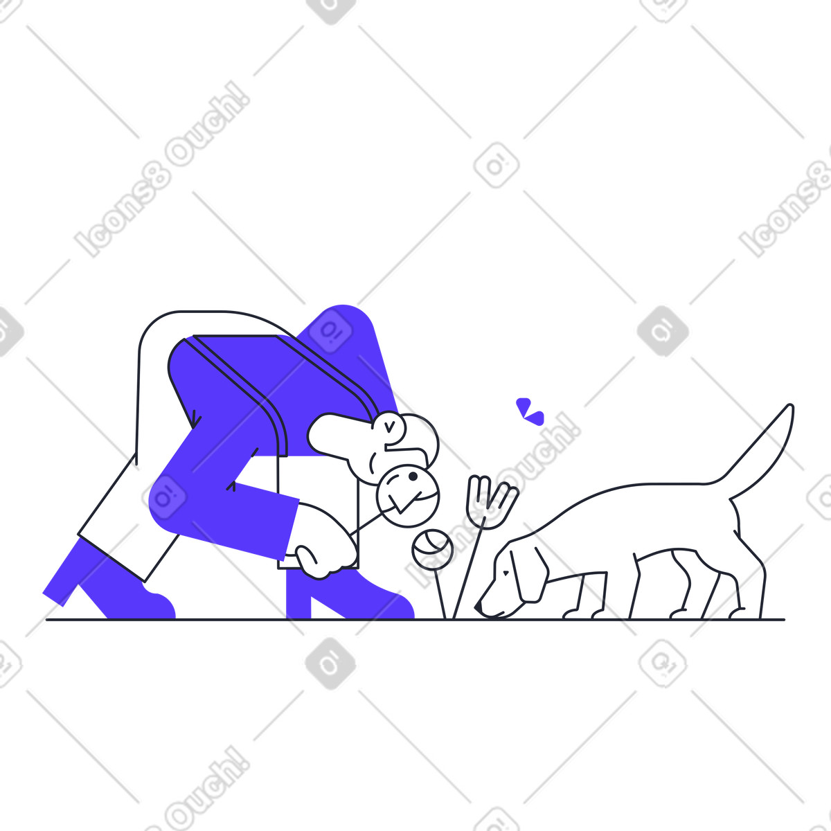 Mann und hund suchen etwas-Illustration im Pablita-Stil als Download in PNG, SVG
