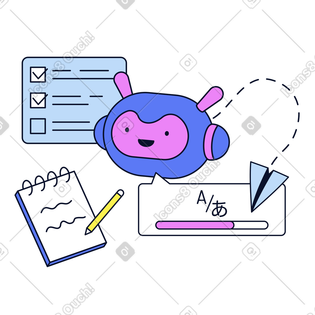 AI assistant managing tasks, Smart task management and productivity illustration in Flexy style download in PNG, SVG