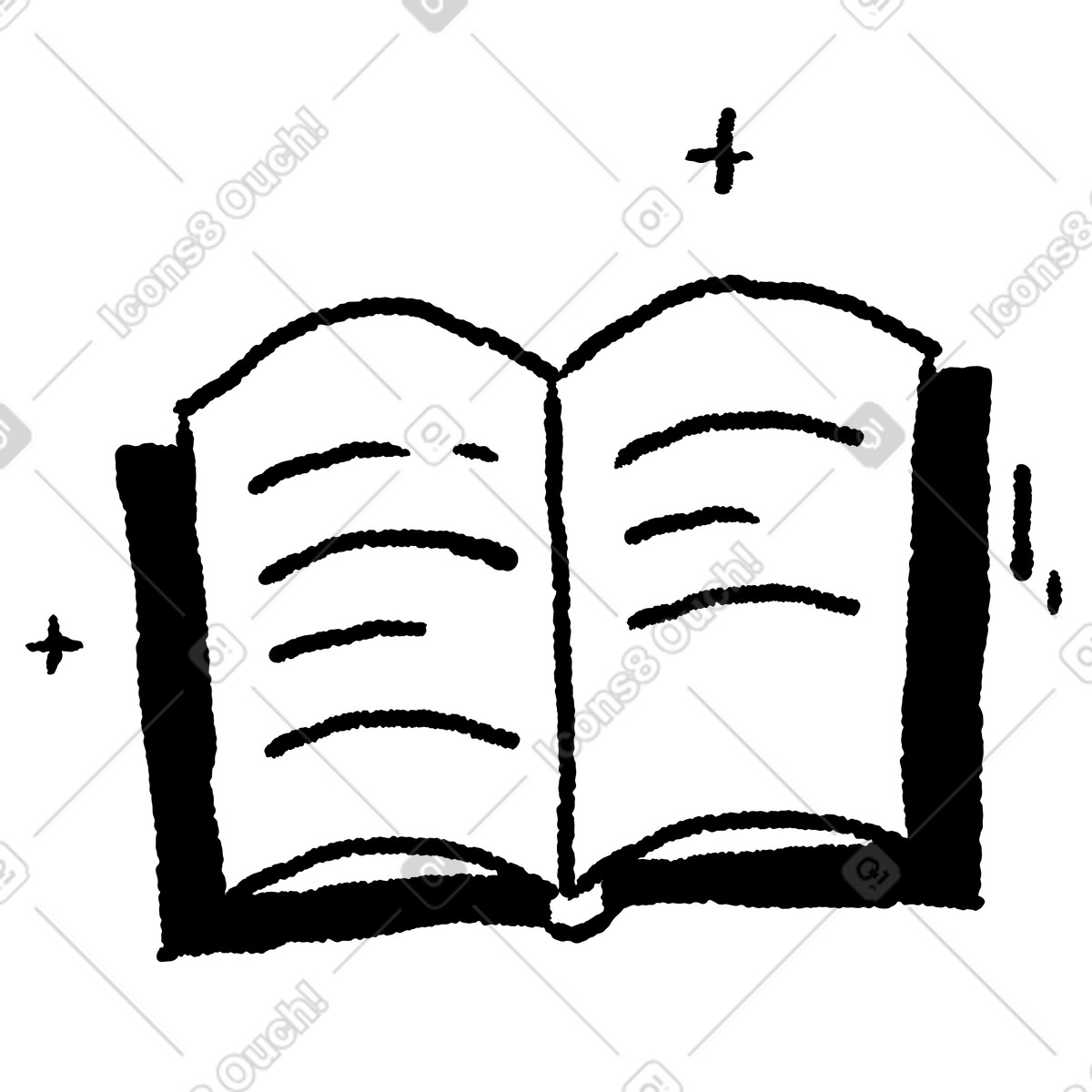 Ilustração de Book open pages with sparkles suggesting magical reading experience em no estilo Black Chalk para baixar em PNG, SVG
