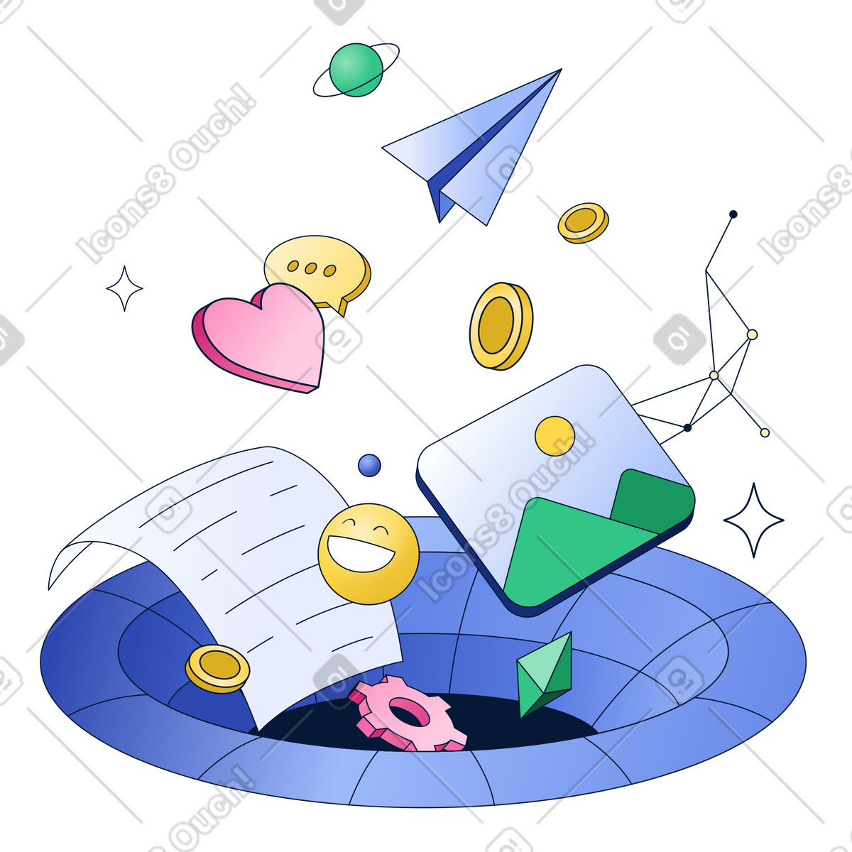 Interdimensional portal of artificial intelligence, AI transformation and workflow animated illustration in GIF, Lottie (JSON), AE