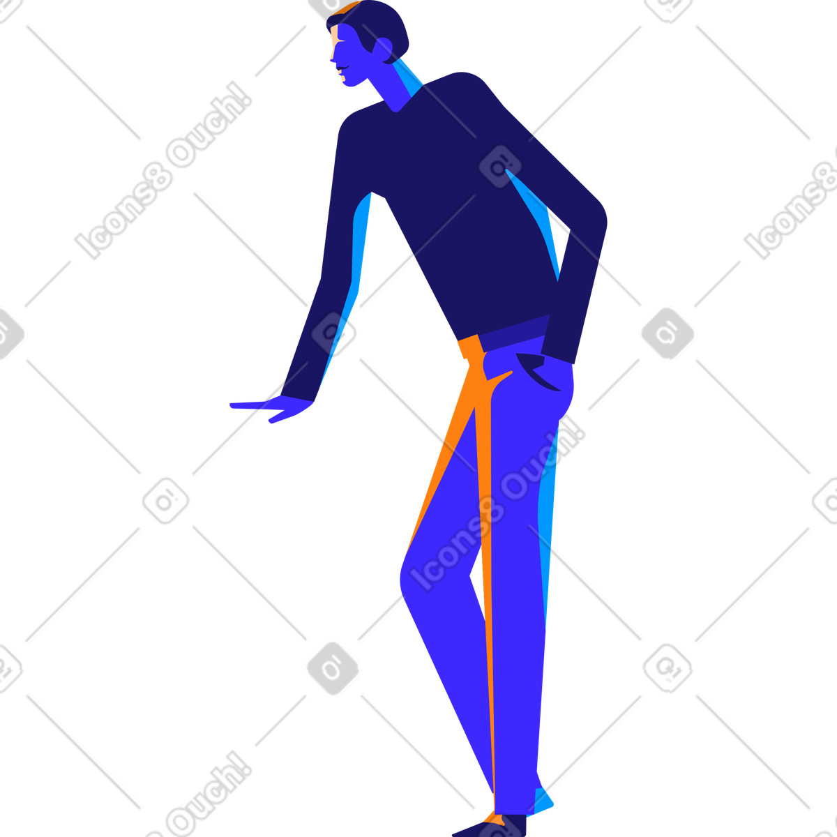 Man stands and leans forward illustration in Worky style download in PNG, SVG