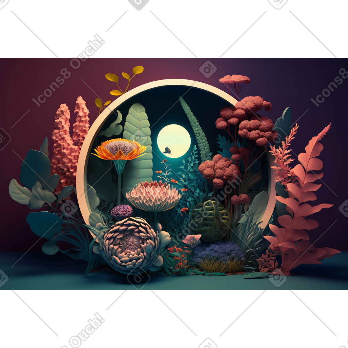 Ilustración Composición de flores abstractas 3d en estilo Experimental a descargar en PNG y SVG