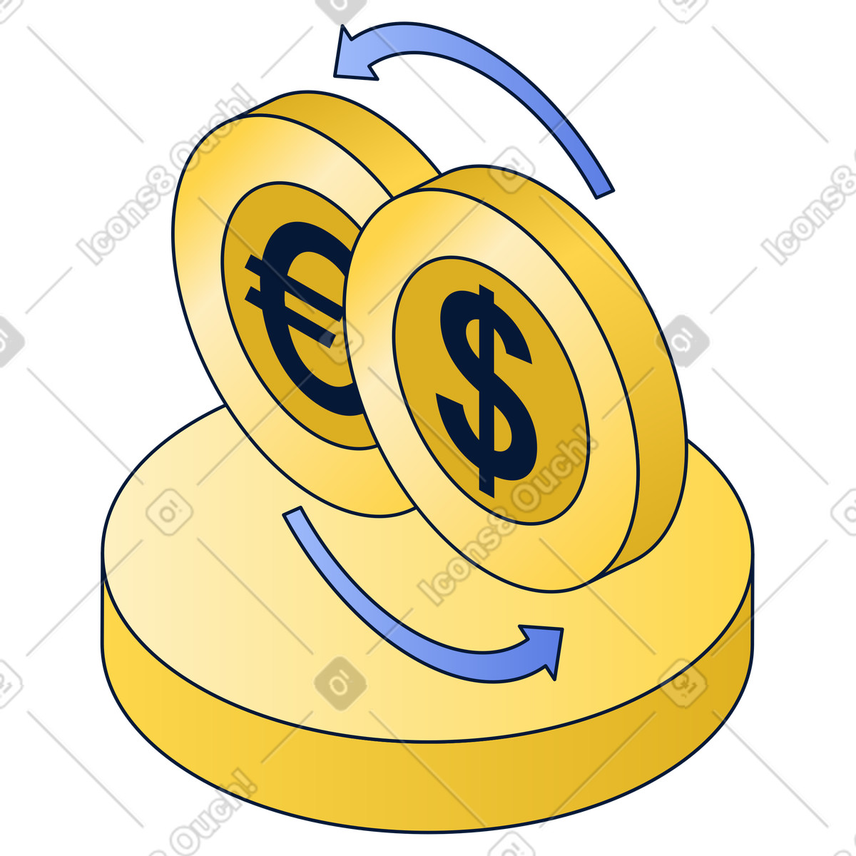 Dollar and euro coins with exchange arrows, currency conversion forex trading illustration in Neat style download in PNG, SVG